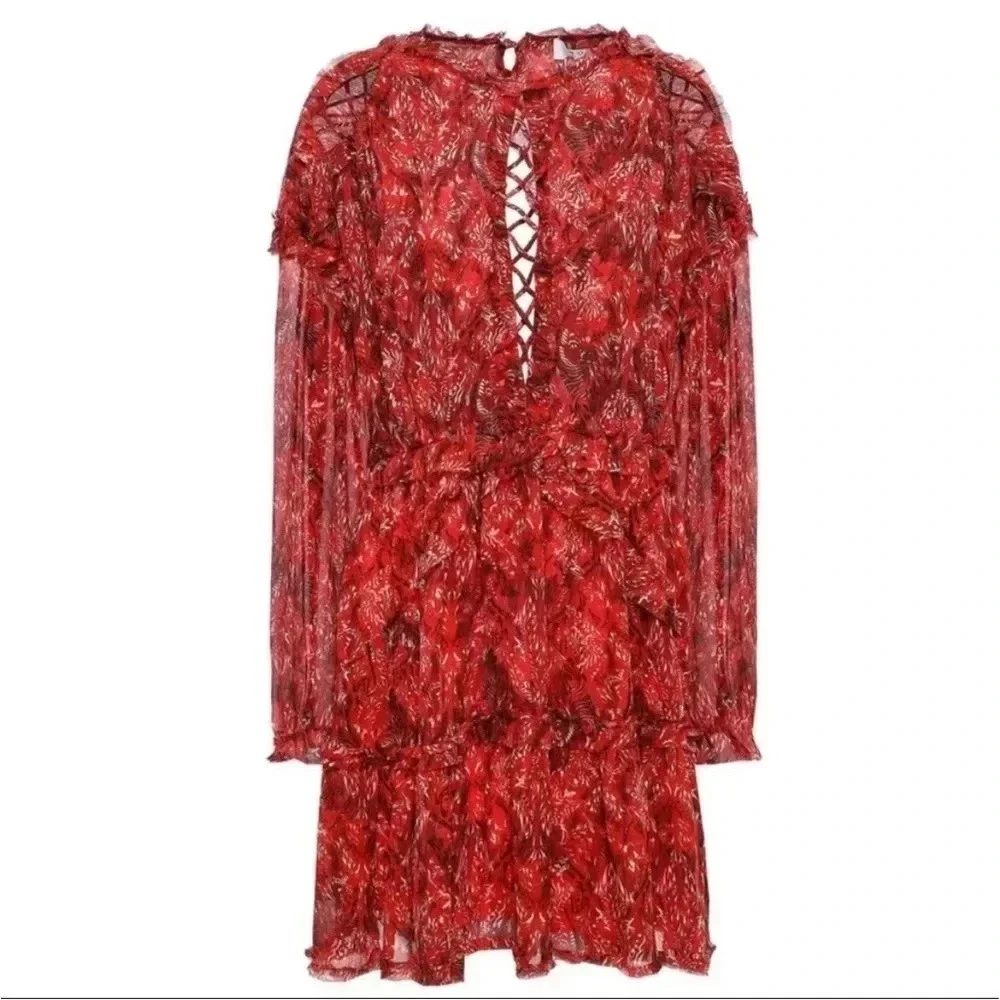 IRO Darling red printed  ruffle mini dress - Picture 3 of 12